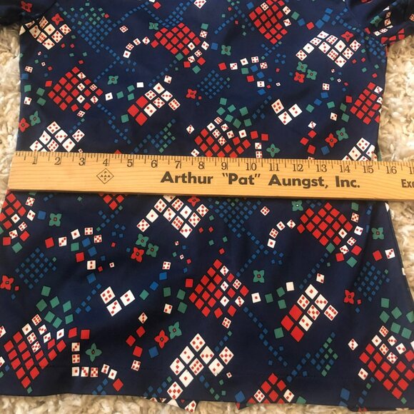 Sears Perma Press Vtg Womens Sz 12 Button Up Polyester Top Pointed Color Navy Di - Picture 9 of 9